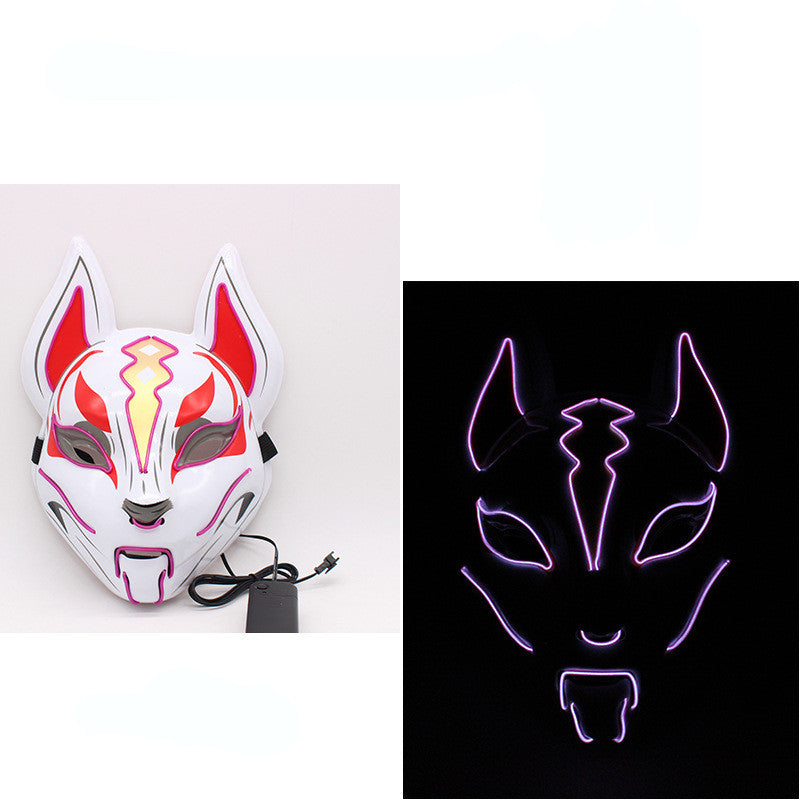 Glowing cat face mask with cold light, Demon Slayer fox style, masquerade cosplay prop for women