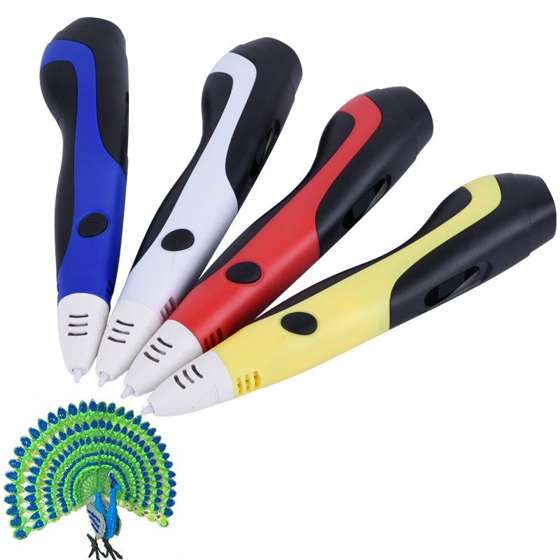 Six generations of 3D printing pens in assorted designs displayed together