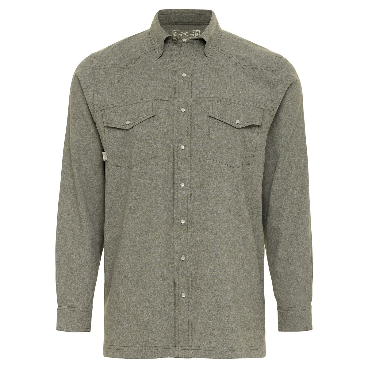 GameGuard Agave Pearl Snap Shirt with long sleeves, featuring pearl snap buttons and a classic plaid pattern.