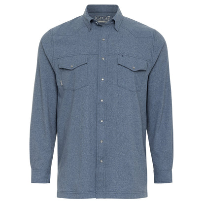 Deep Water Pearl Snap Shirt by GameGuard, long sleeve pearl snap Western-style shirt with chest pockets and button-up front.