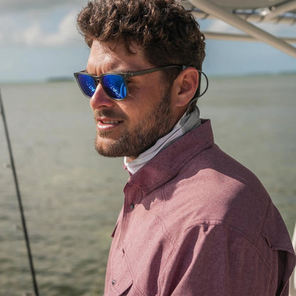 Maroon long sleeve pearl snap shirt by GameGuard, featuring classic pearl snap buttons and a stylish casual design.