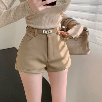 Women's casual thickened straight-leg shorts in a simple solid-color design
