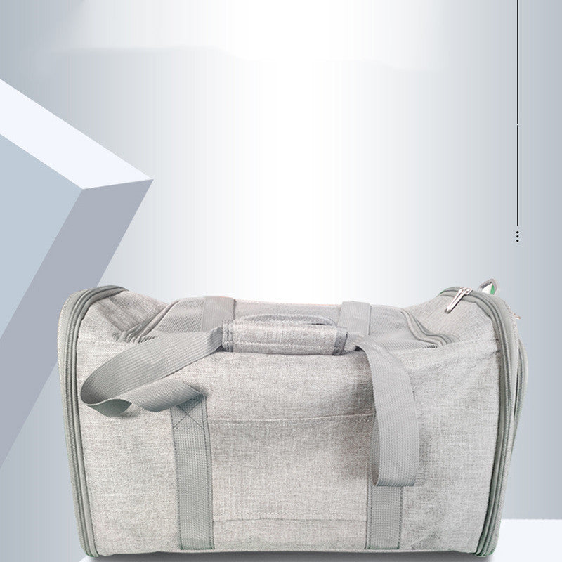 Pet travel backpack for carrying small dogs and cats, featuring padded straps and breathable mesh panels