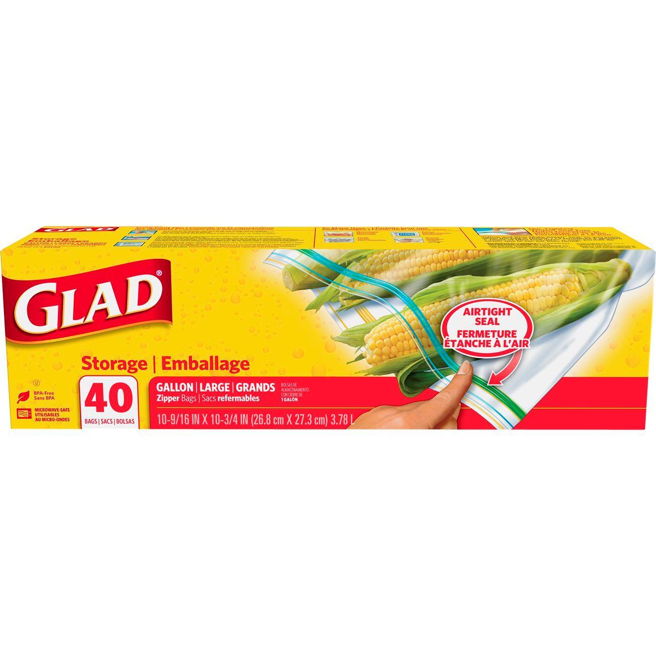 Glad Zipper Food Storage Plastic Bags, Gallon Size