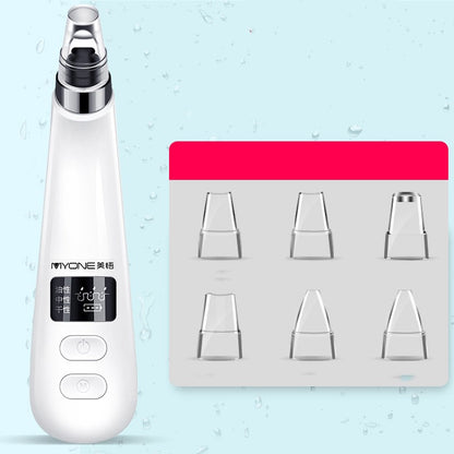 Electric blackhead remover tool in black, handheld skincare device with suction nozzle