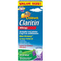 Children's allergy relief medicine by Claritin, grape-flavored liquid in a 240 mL bottle from Pasteur Pharmacy.