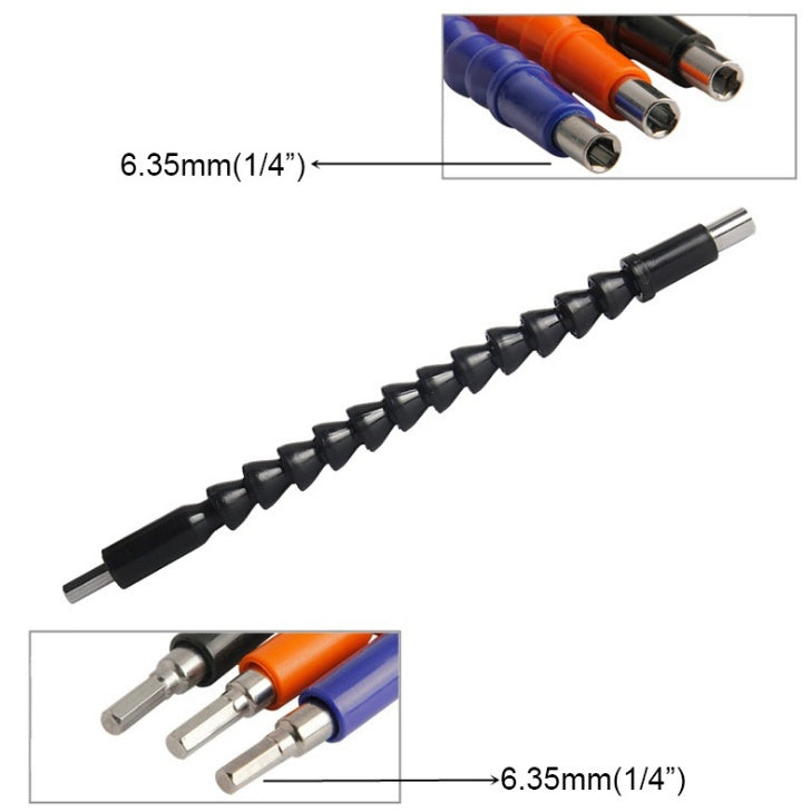 Flexible shaft drill bit holder for hand drills, black and silver 1-piece tool accessory