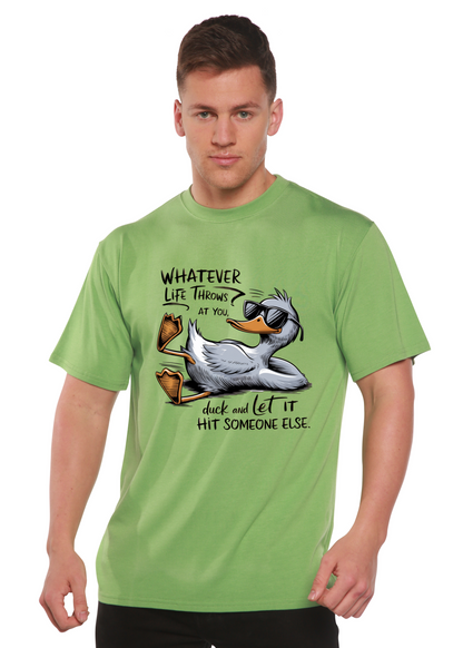 Unisex bamboo and cotton graphic T-shirt with "Whatever Life Throws at You" print, by Spun Bamboo, featuring a casual design.