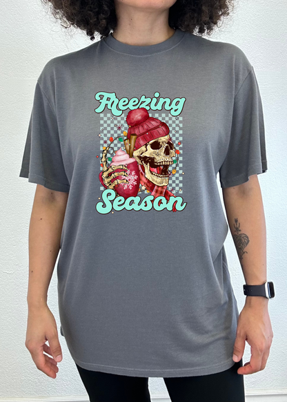 Unisex Freezing Season bamboo viscose organic cotton graphic T-shirt from Spun Bamboo, featuring a printed design on short sleeves.