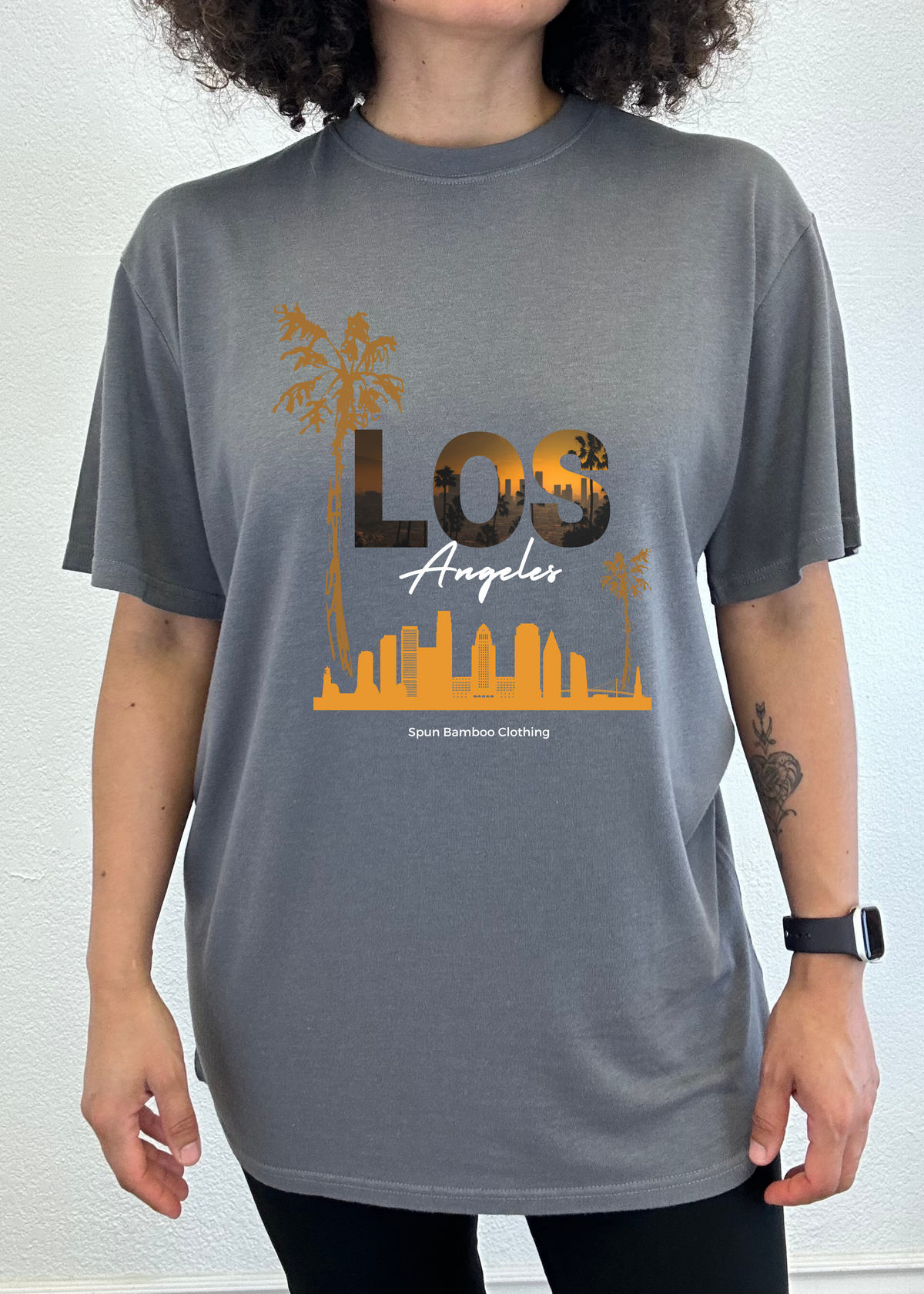 Unisex bamboo viscose organic cotton short sleeve graphic T-shirt by Spun Bamboo, featuring a printed design on the front.
