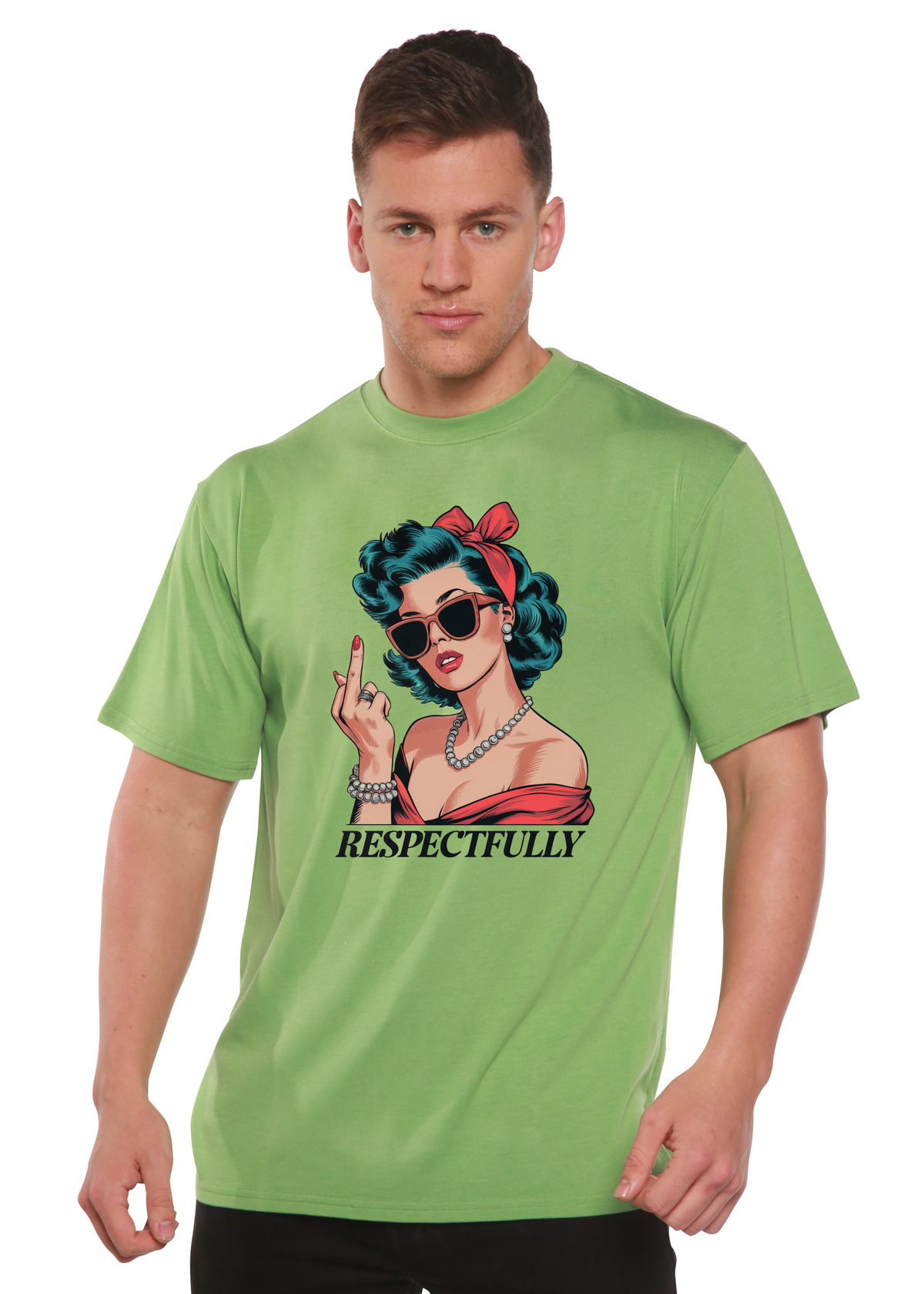 Unisex bamboo cotton graphic T-shirt featuring a bold middle finger print, by Spun Bamboo, in a casual men's style.