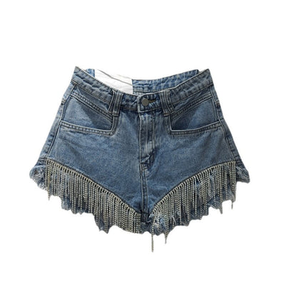 BackupMyFilesNow® 2023 summer high-waisted ripped denim shorts for women, showing distressed front design and fit.