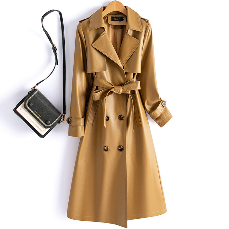 Womens New-style Fashionable Slimming Sheepskin Trench Coat