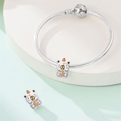 Silver-plated cute pet animal beaded bracelet for women with charming animal charm and round beads