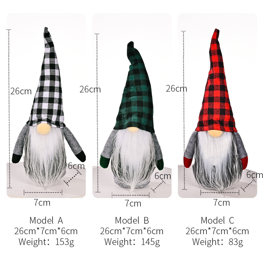 Christmas plaid hat Rudolf doll with festive red and green holiday decorations