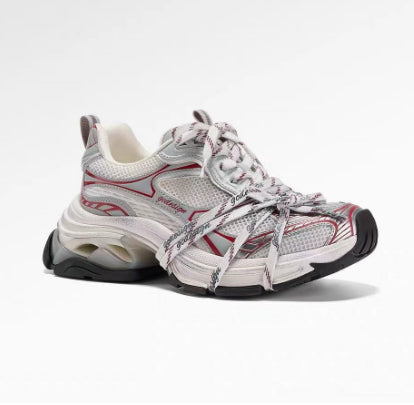 Silver designer dad-style athletic casual shoes with chunky sole and lace-up design