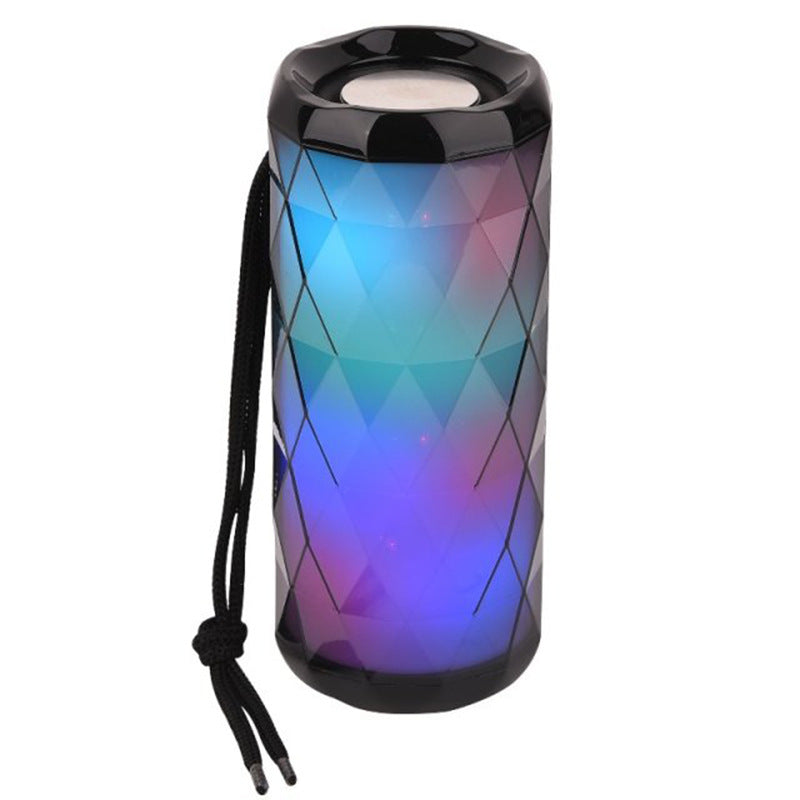 Portable Bluetooth outdoor speaker with card slot and subwoofer in compact black design