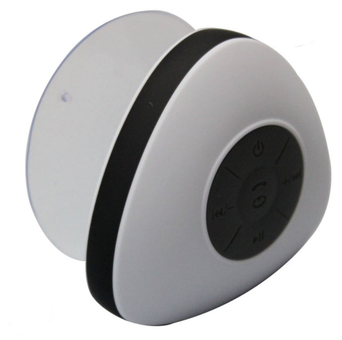 Wireless Bluetooth speaker shower with waterproof design, compact portable body, and integrated speaker controls
