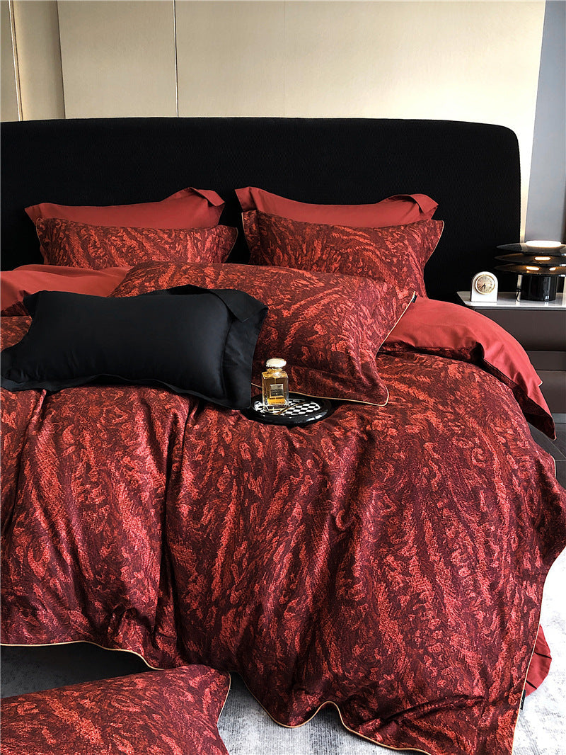 Long-staple cotton printed four-piece bedding set by My Store, featuring a coordinated patterned design