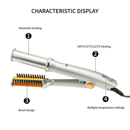 2-way rotating curling iron with ergonomic handle and rotating barrel for effortless hair styling