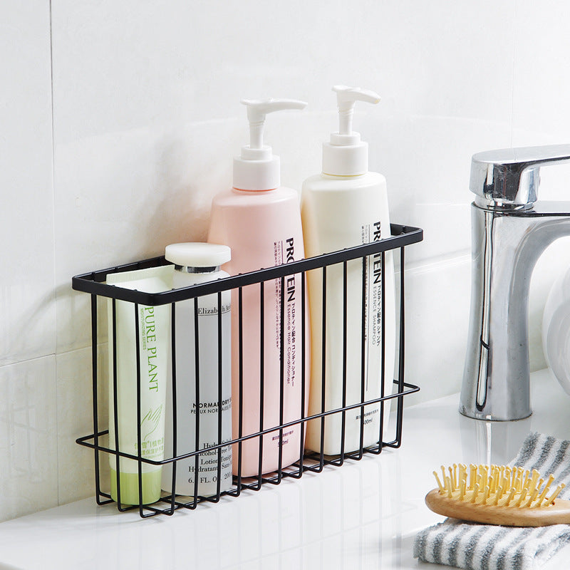 Wrought iron bathroom shelf with wall-mounted design and black metal finish