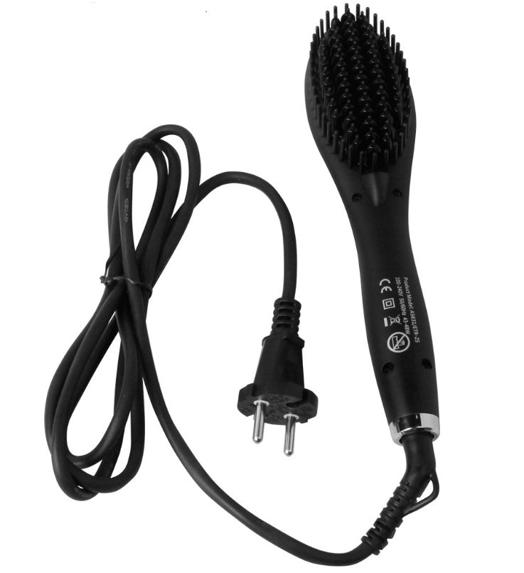 Ceramic hair straightening brush with sleek bristles and ergonomic handle