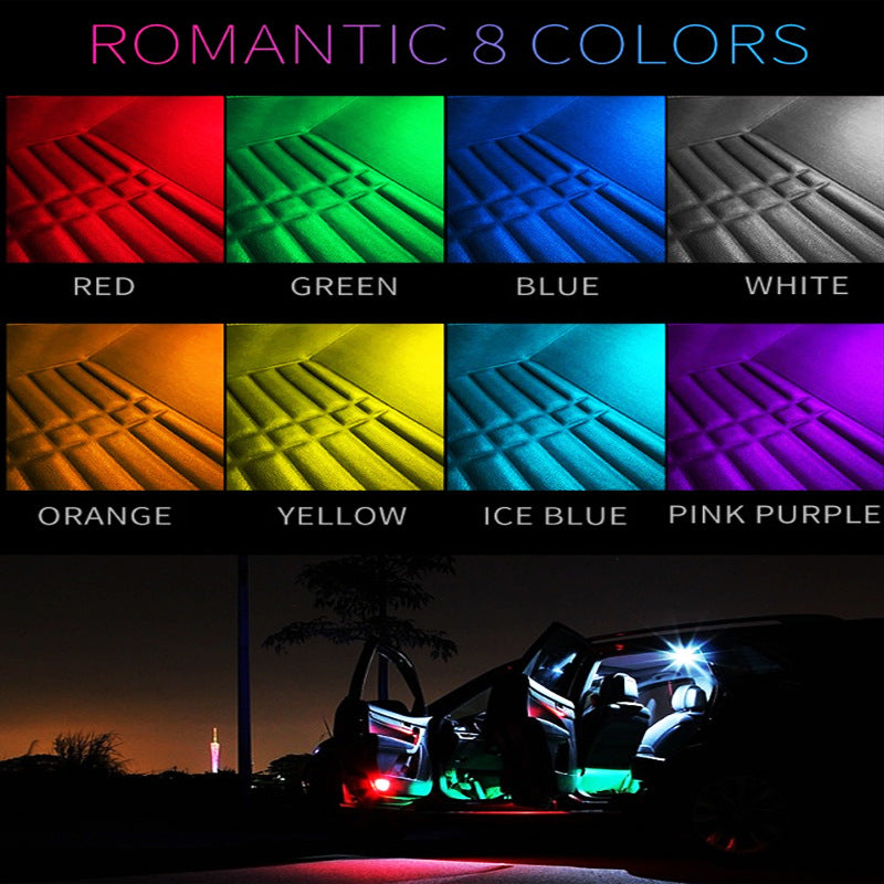 Cool LED car atmosphere lights, one-for-four colorful interior lighting kit in multiple colors