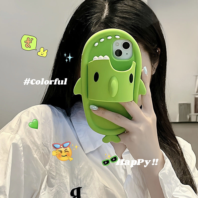 Funny shark slipper silicone phone case for iPhone 11, 12, 13, 14 Pro Max, soft shockproof full cover
