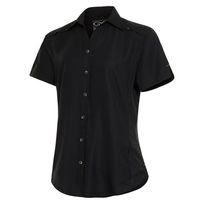 Caviar Ladies' MicroFiber Shirt by GameGuard, showcasing a close-up of the soft, smooth fabric and tailored fit.
