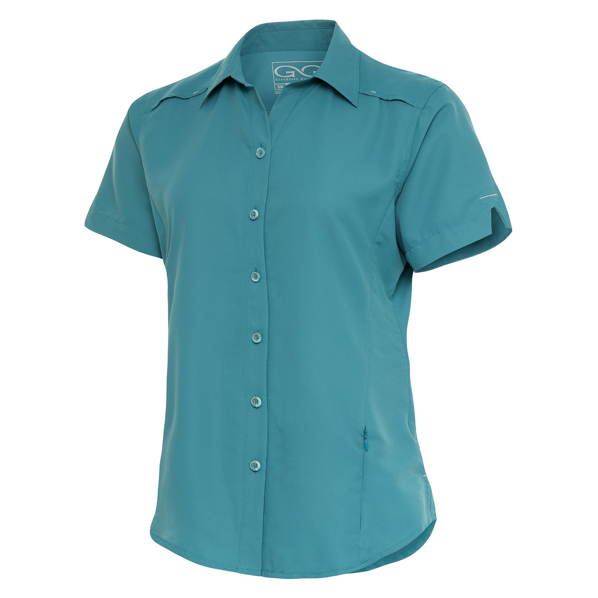 Mahi Ladies' Original MicroFiber Shirt by GameGuard, close-up of soft, lightweight fabric and classic design on a white background.