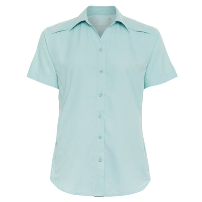 Sea Glass Ladies' Original MicroFiber Shirt by GameGuard, featuring a close-up of the soft, light green fabric with subtle texture.