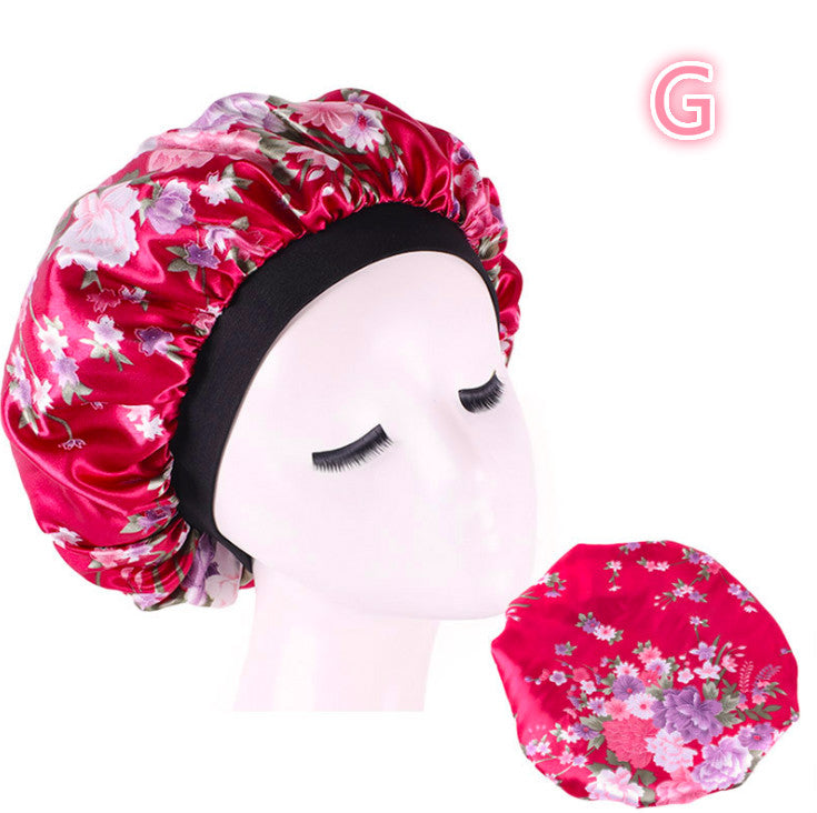 Beauty print satin silk bonnet sleep night cap in colorful patterned fabric
