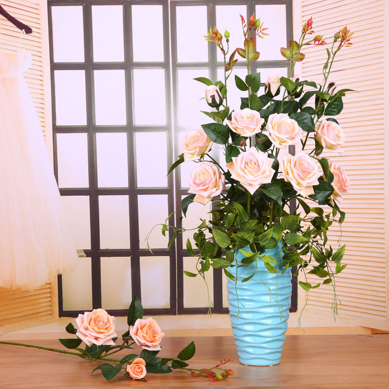Artificial rose flower by My Store with realistic petals and green leaves