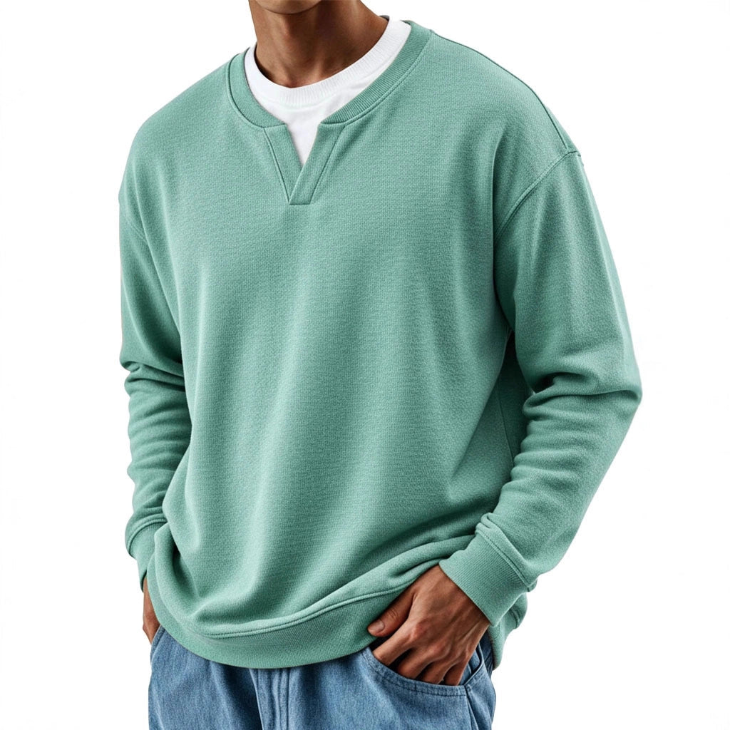 Men's patchwork mock two-piece crew-neck long-sleeve top by My Store
