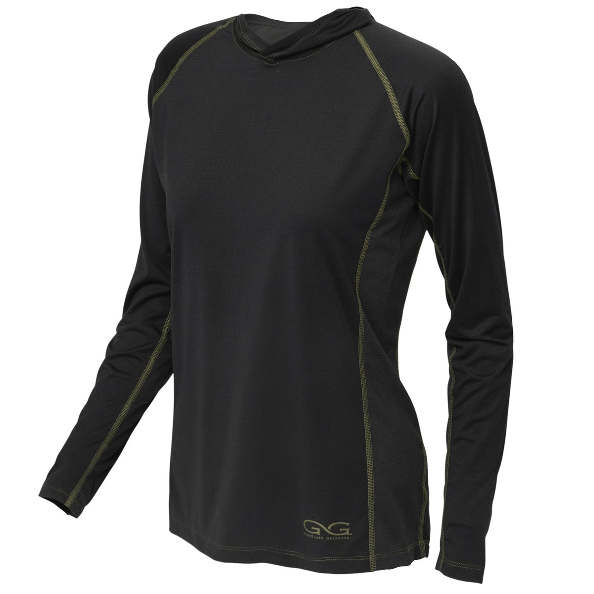 Caviar Ladies' Performance Hoody by GameGuard, cropped side view showing the sleek, athletic fit and logo details.