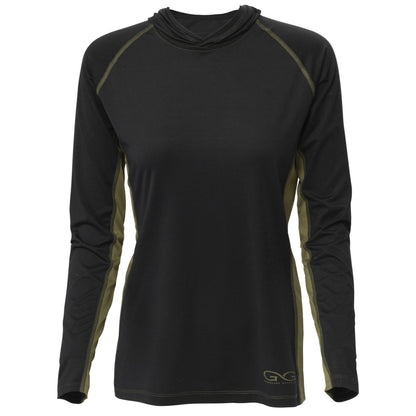 GameGuard Caviar + Olive ladies' performance hoody, front view showing fitted design and breathable fabric for activewear.