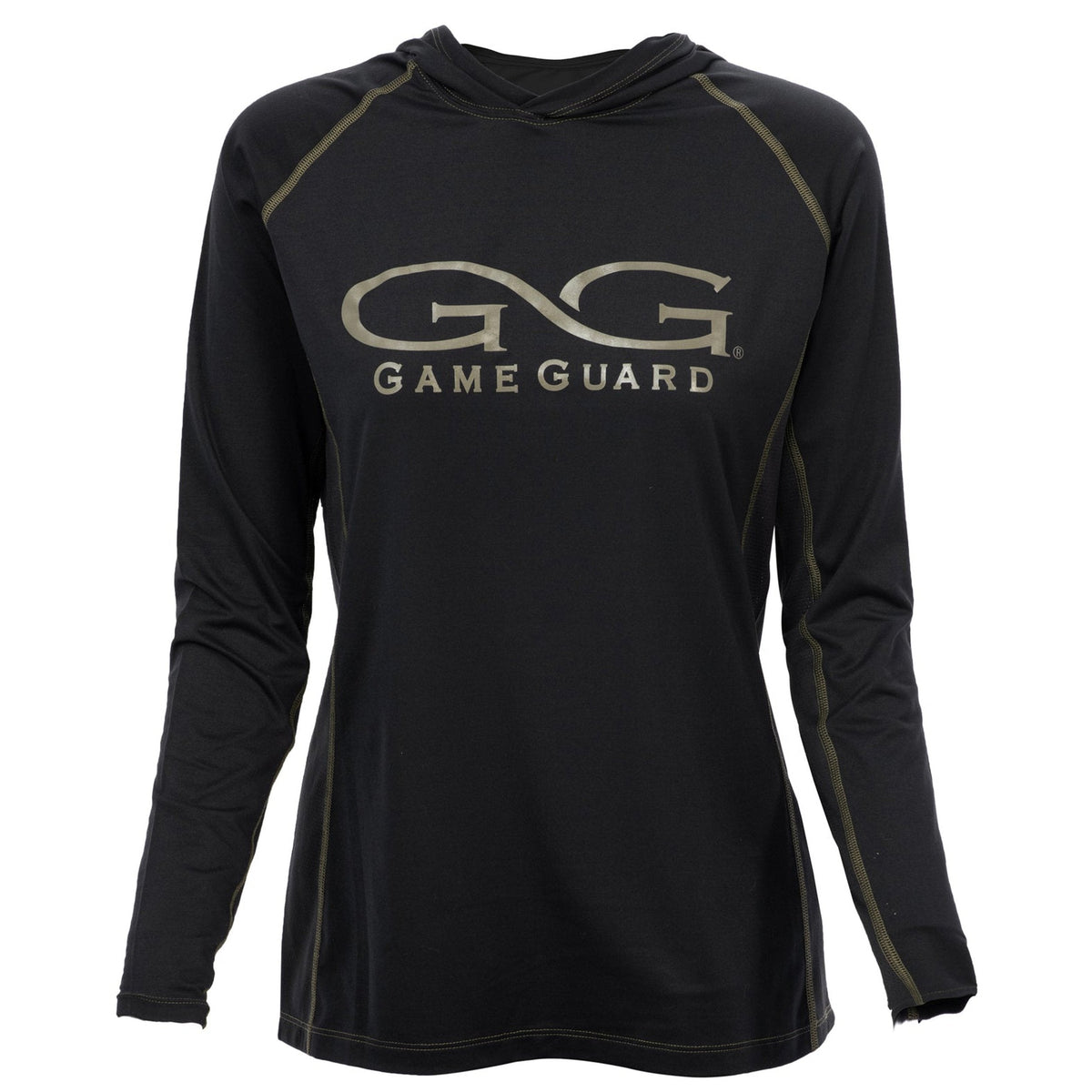 Caviar Ladies' Performance Hoody by GameGuard, front view showing lightweight, fitted design with logo details on soft performance tee.