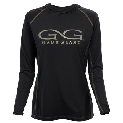 Caviar Ladies' Performance Hoody by GameGuard, front view showing lightweight, fitted design with logo details on soft performance tee.