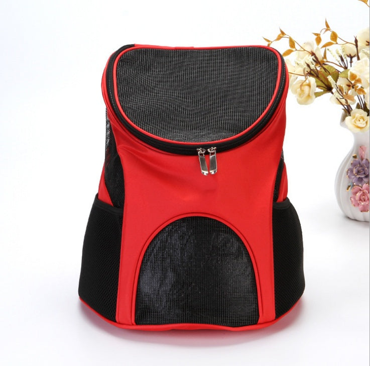 Breathable pet travel backpack carrier with padded straps and mesh ventilation panels
