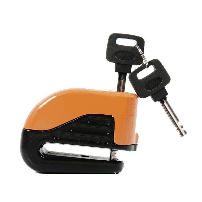 Motorcycle alarm disc brake lock anti-theft lock with compact metal body and security pin for wheel protection