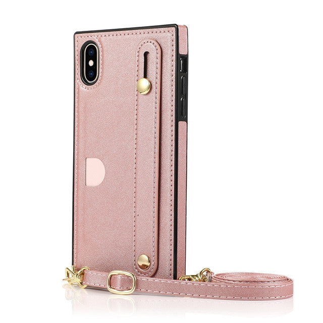 Messenger phone case card holder phone holster in black, featuring a compact design with card slots and phone storage