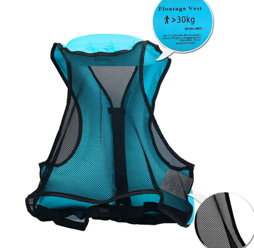 Swimming life vest life jacket, Type 0, shown front-facing for water safety flotation