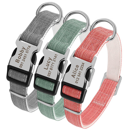 Custom dog tag on dog collar, personalized pet identification accessory