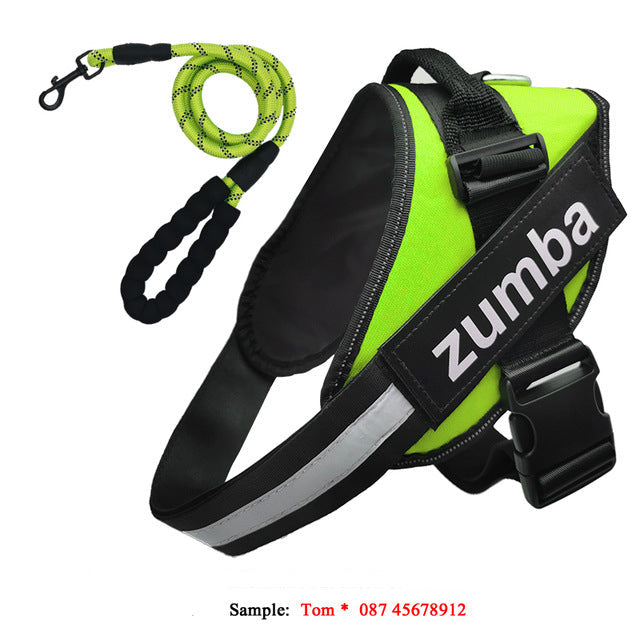 Personalized reflective breathable adjustable dog harness and leash set, Type 7 design