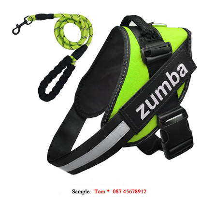 Personalized reflective breathable adjustable dog harness and leash set, Type 7 design