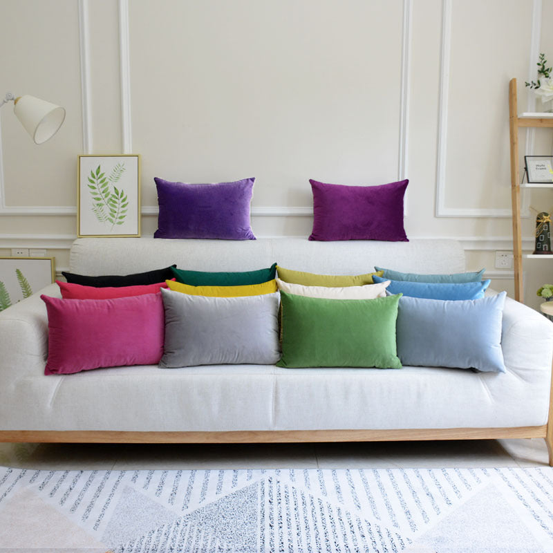 Velvet throw pillow for sofa in a soft, textured fabric close-up