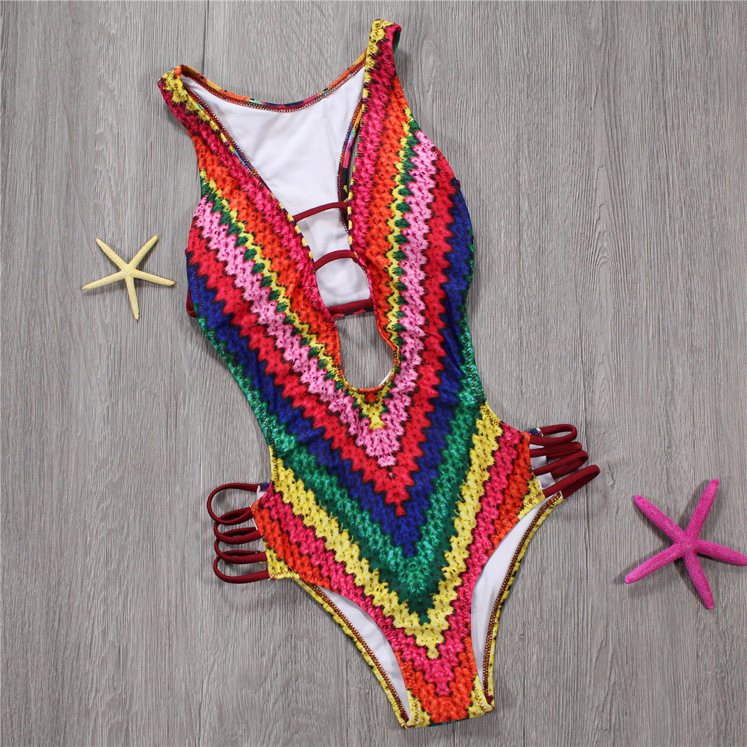Printed bikini women's one-piece swimsuit with colorful pattern by My Store