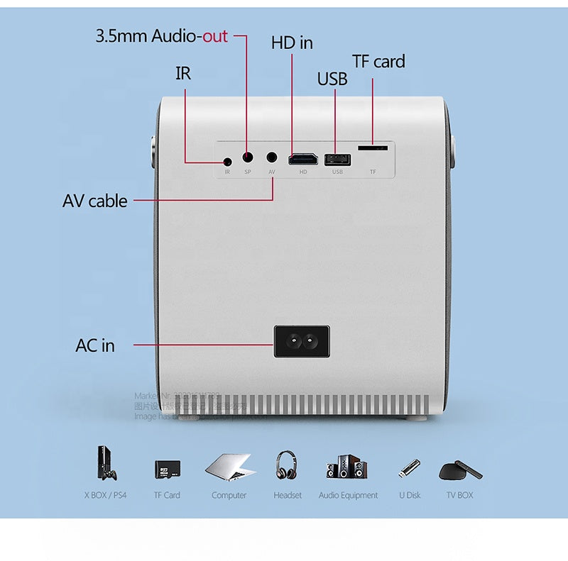 1080P HD portable projector by My Store, compact black design shown on white background