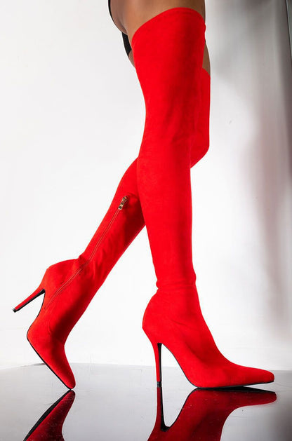 Suede over-the-knee stretchy thigh-high women's boots in a sleek, fitted design