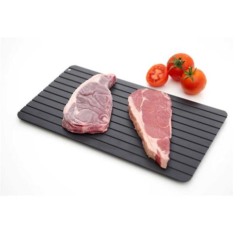 Fast defrosting aluminum thaw tray for kitchen food thawing, quick thaw plate, silver rectangular design